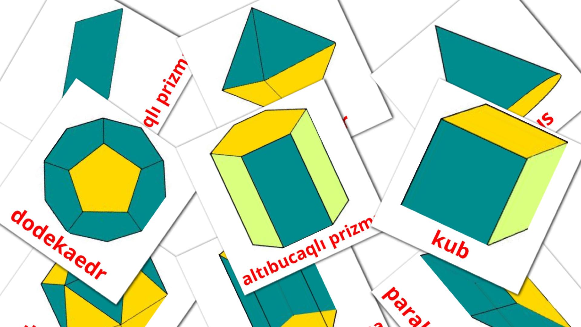 Formas 3D - tarjetas de vocabulario en azerbaiyano