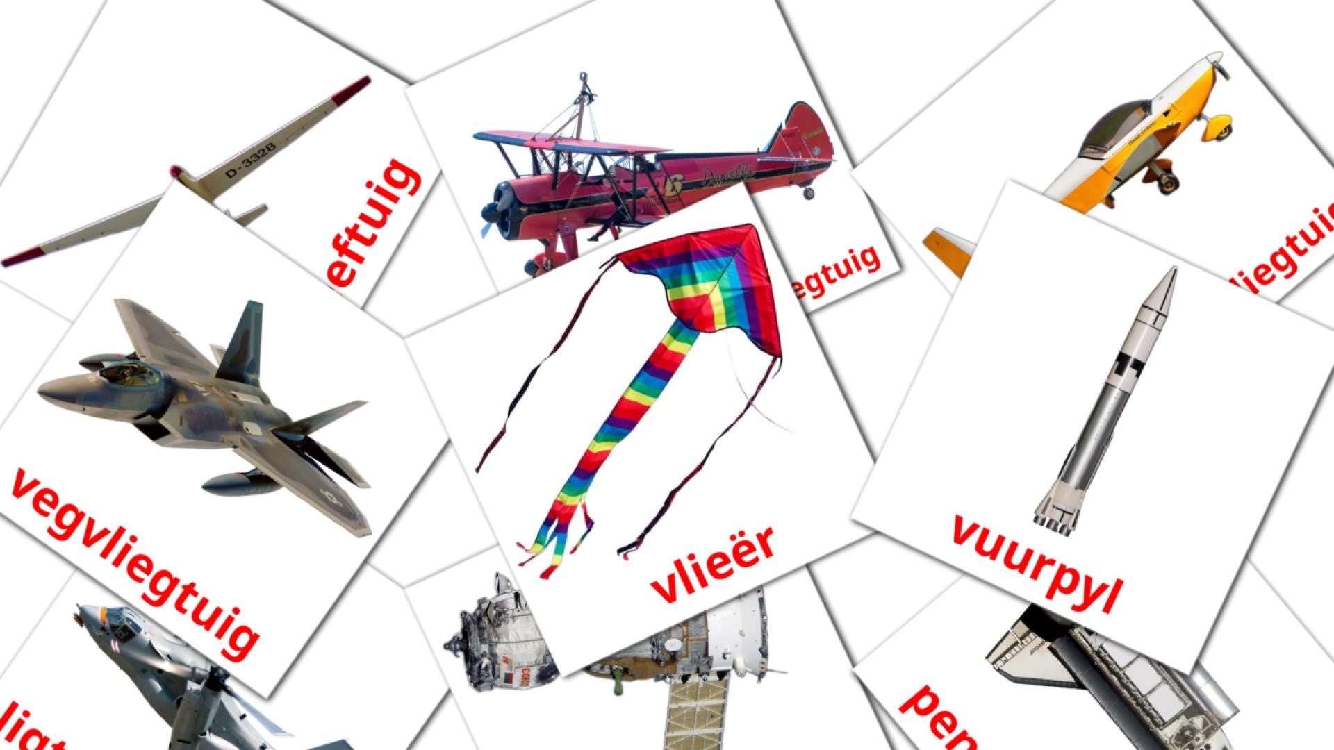 Transporte aéreo - tarjetas de vocabulario en afrikáans
