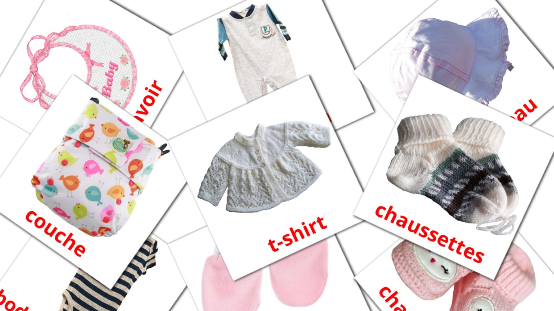 11 tarjetas didacticas de Vêtements pour Enfants