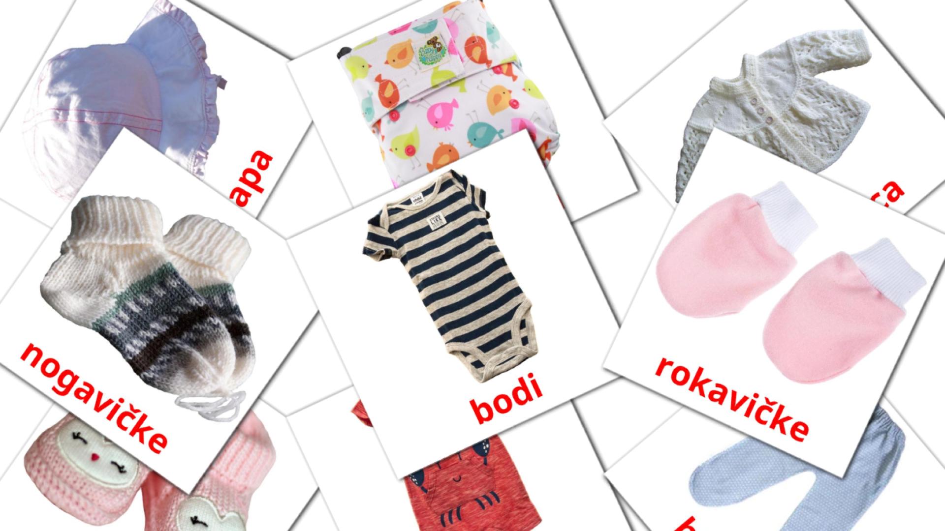 11 tarjetas didacticas de Oblačila za dojenčka