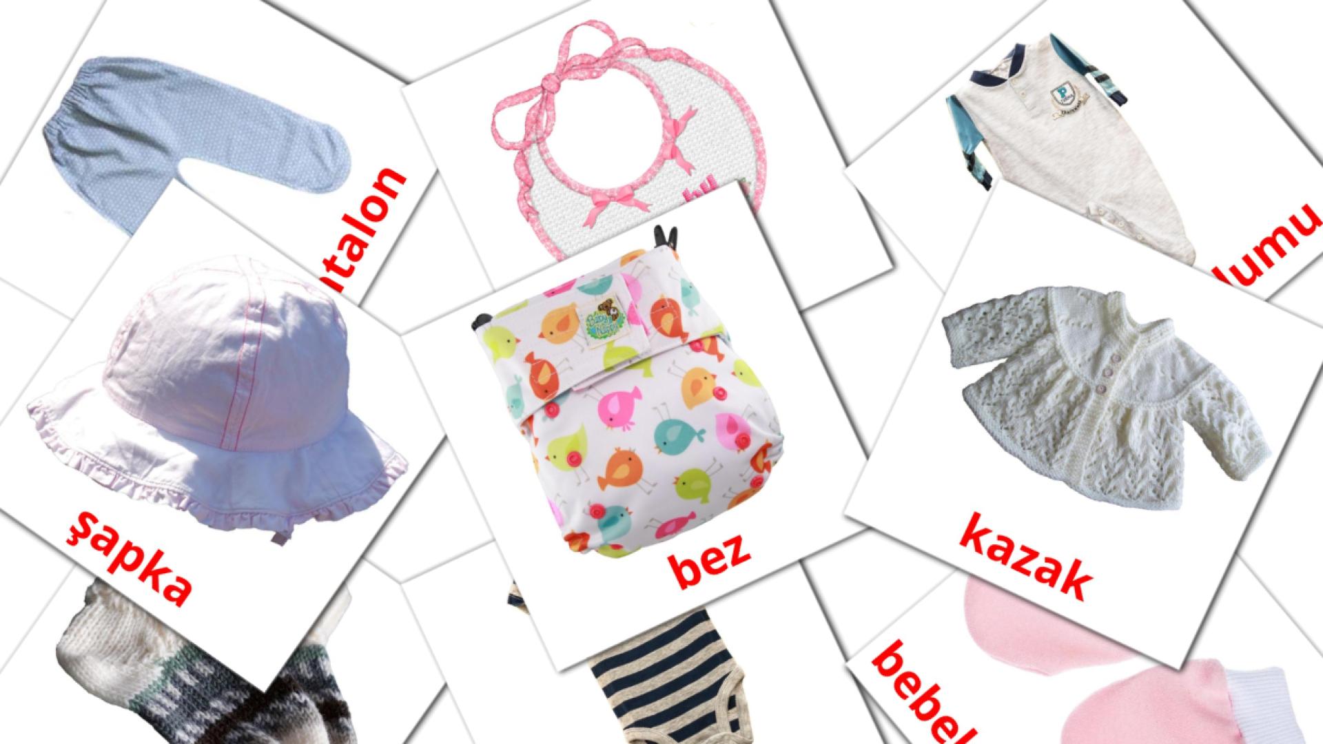 11 tarjetas didacticas de Bebek kıyafetleri