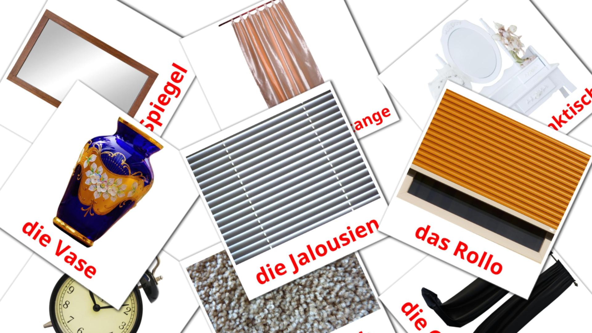 Accesorios de Dormitorio - tarjetas de vocabulario en alemán