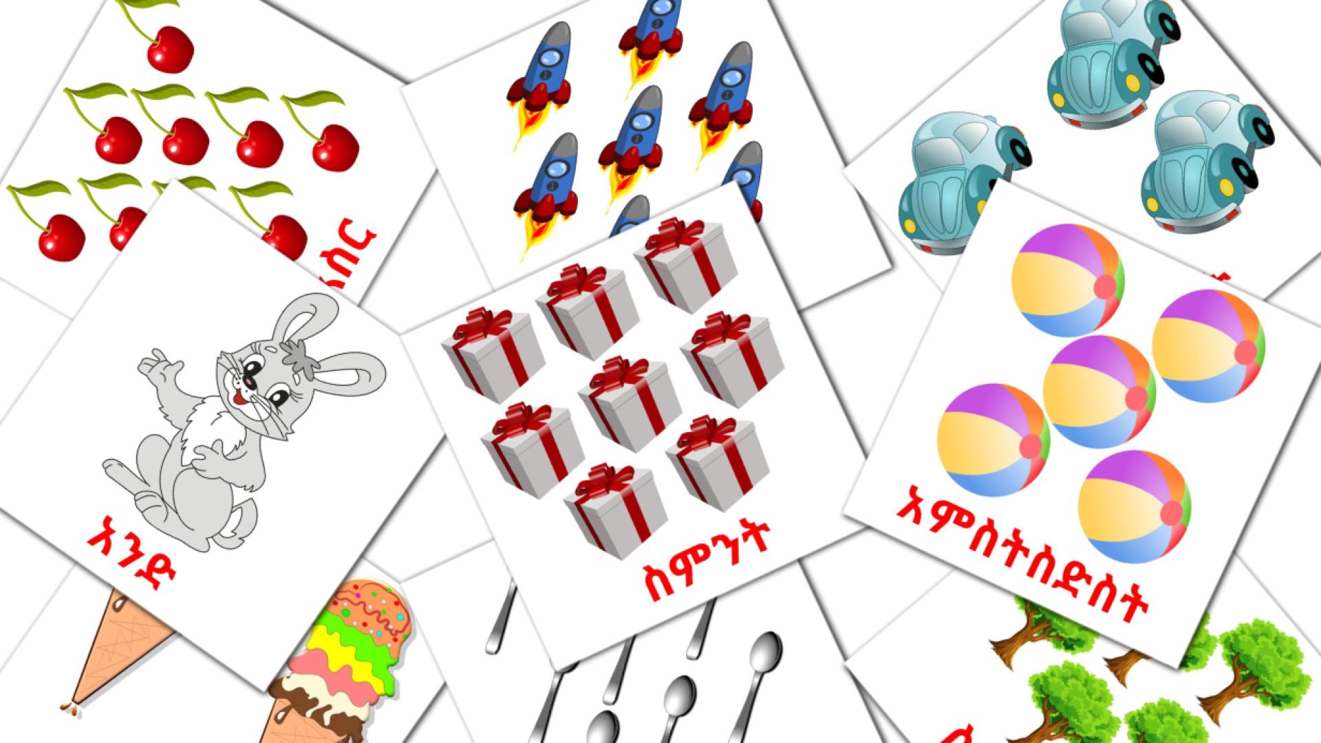 Counting - tarjetas de vocabulario en amharic