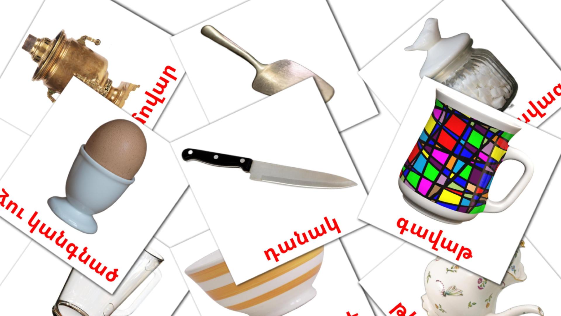 Crockery and cutlery - Cartões de vocabulário armenian