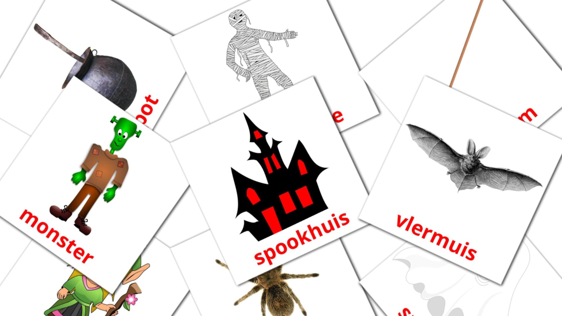 Halloween - tarjetas de vocabulario en afrikáans