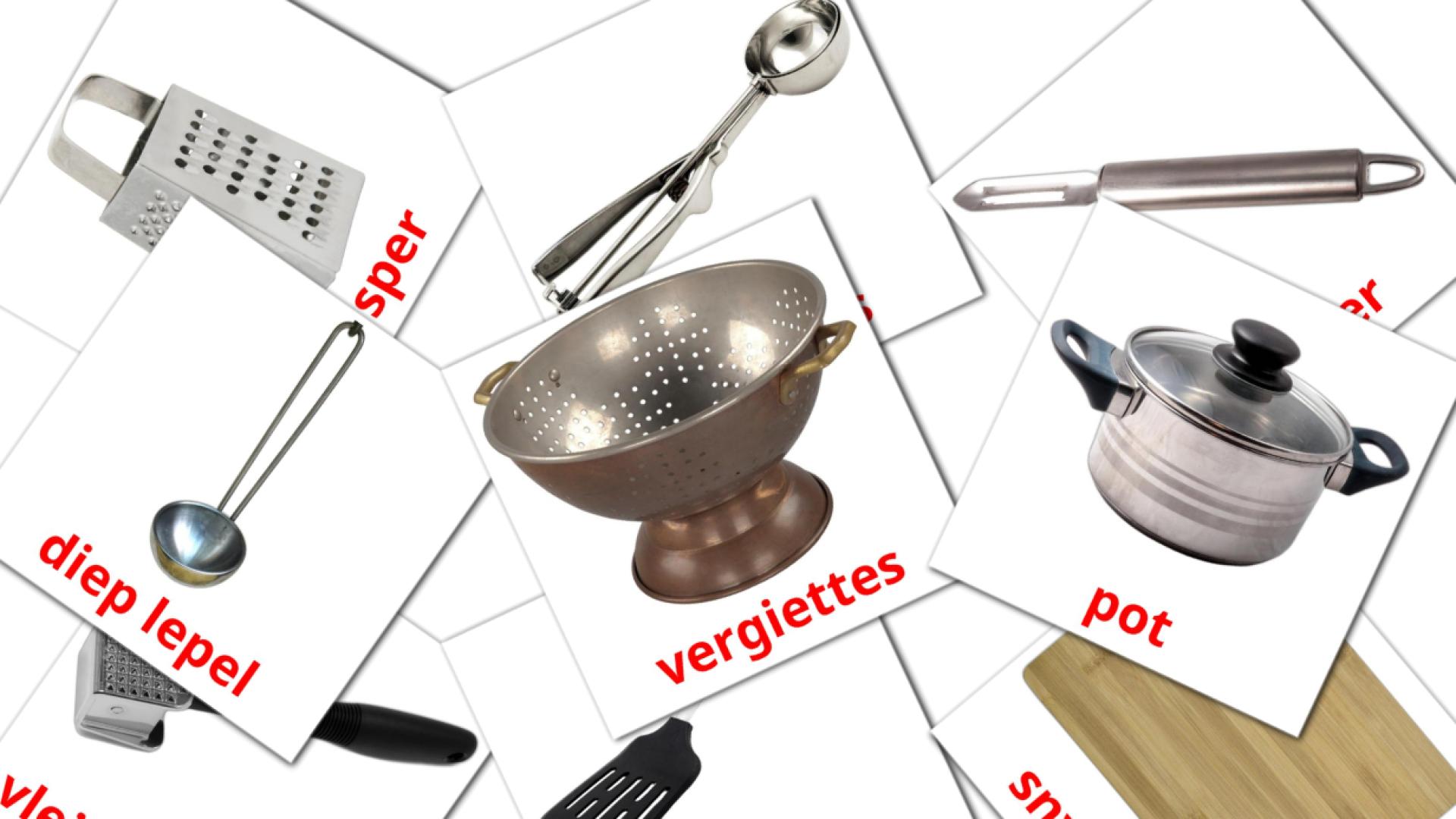 Utensílios de cozinha - Cartões de vocabulário afrikaans