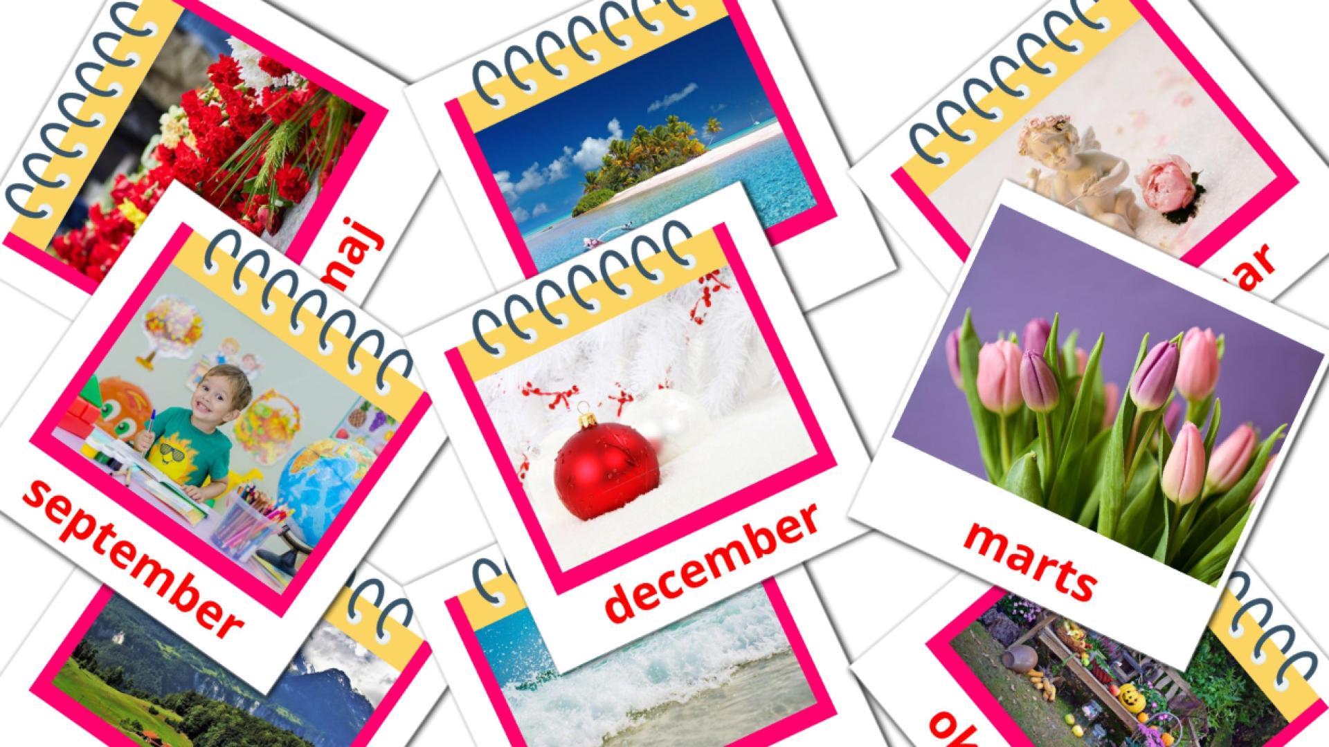 12 tarjetas didacticas de Årets måneder