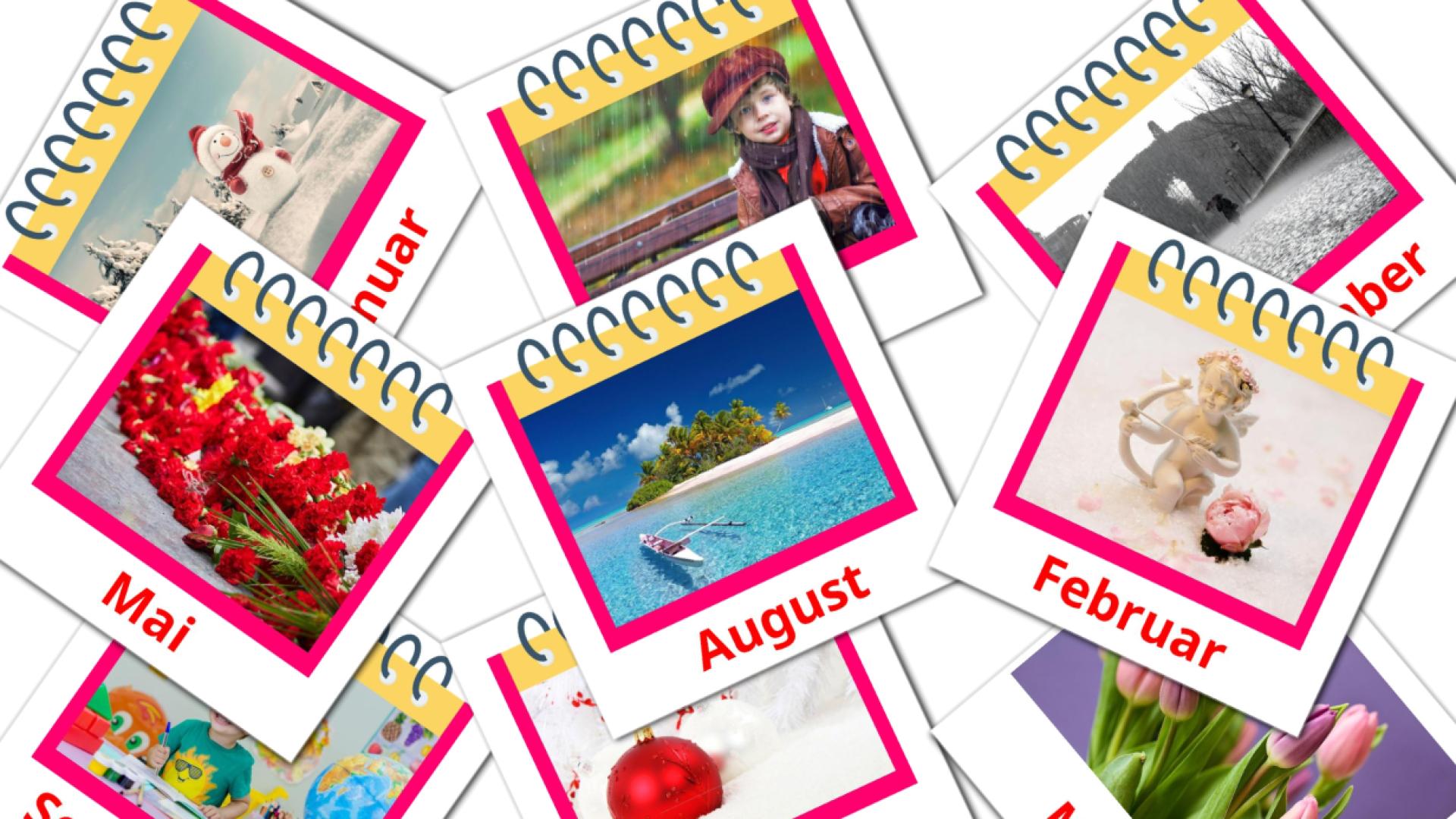 Meses del año - tarjetas de vocabulario en alemán