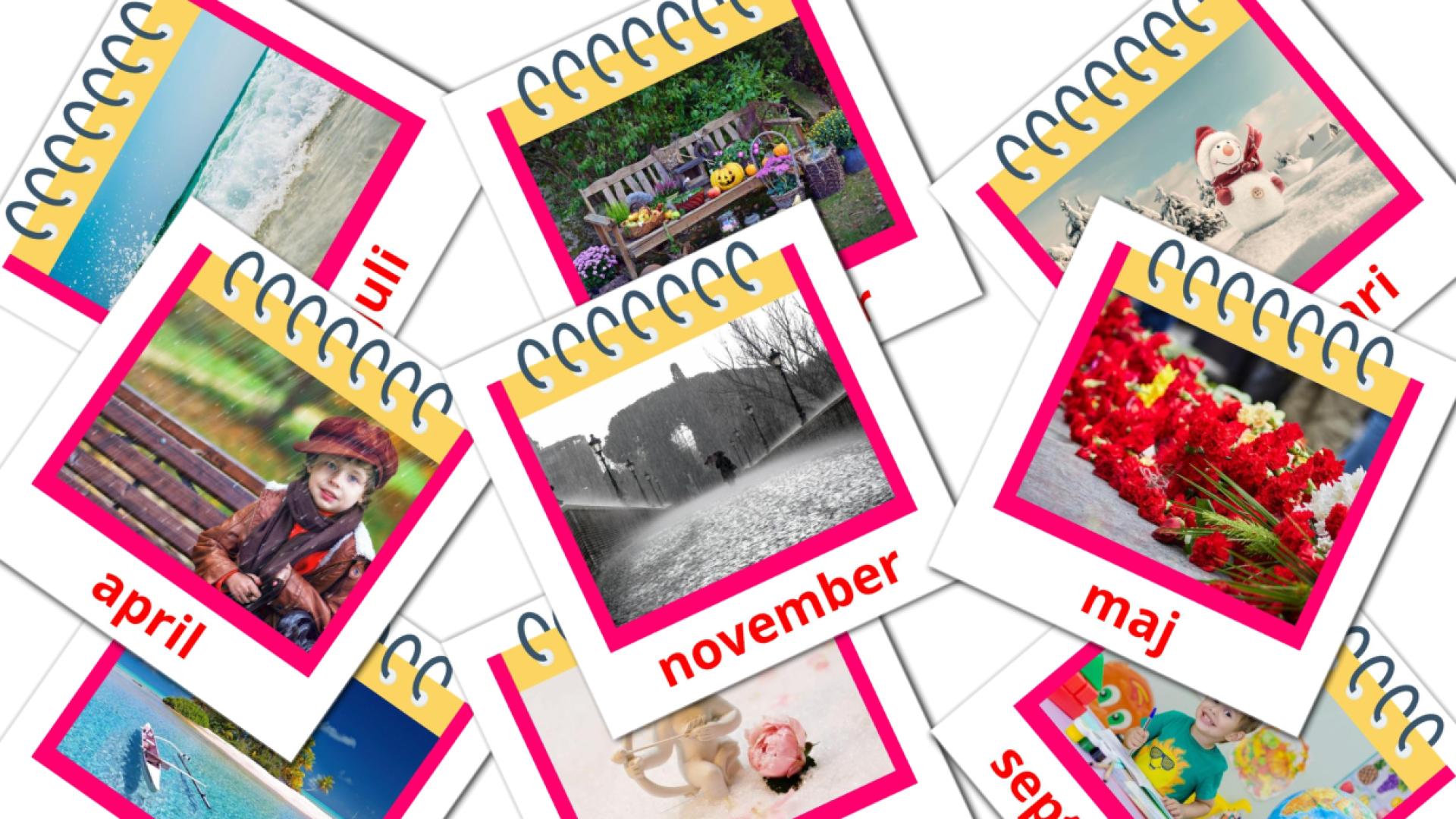 12 tarjetas didacticas de Årets månader