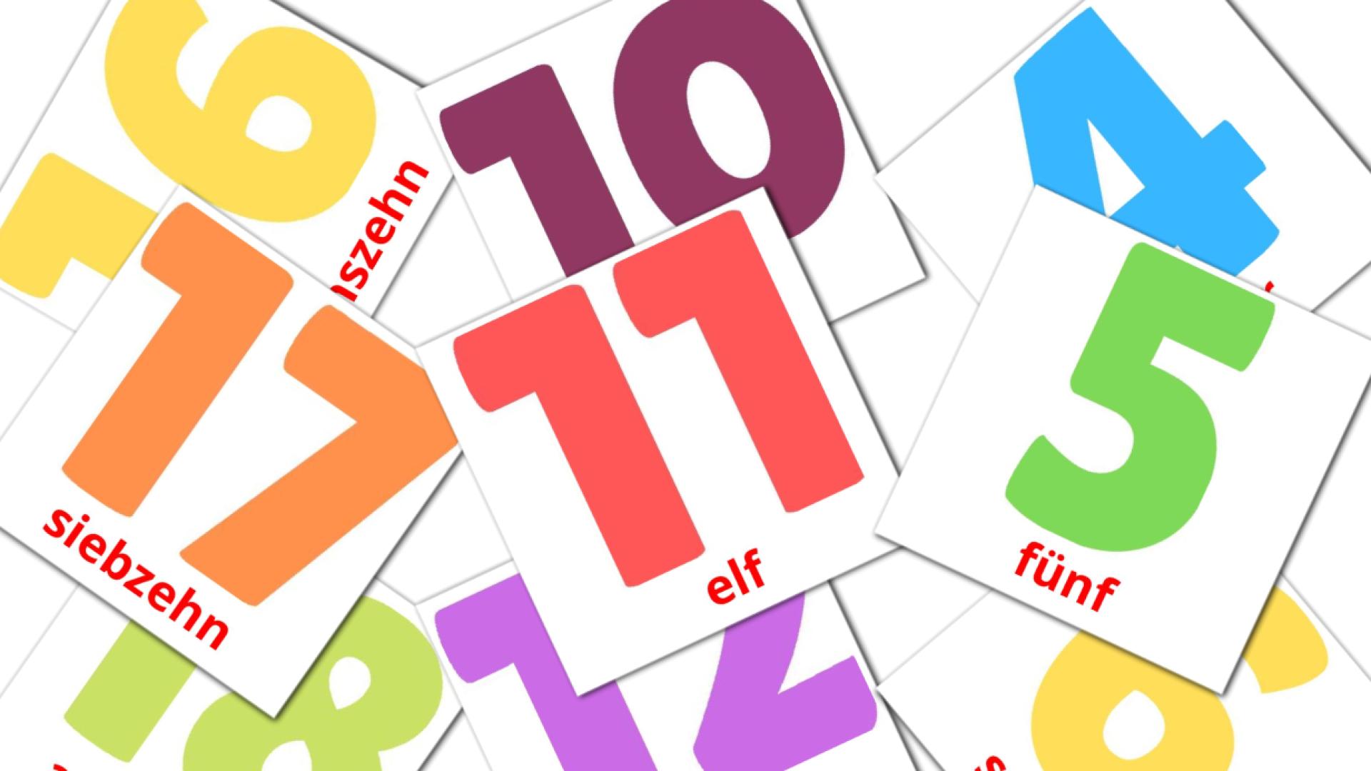 Números (1-20) - tarjetas de vocabulario en alemán