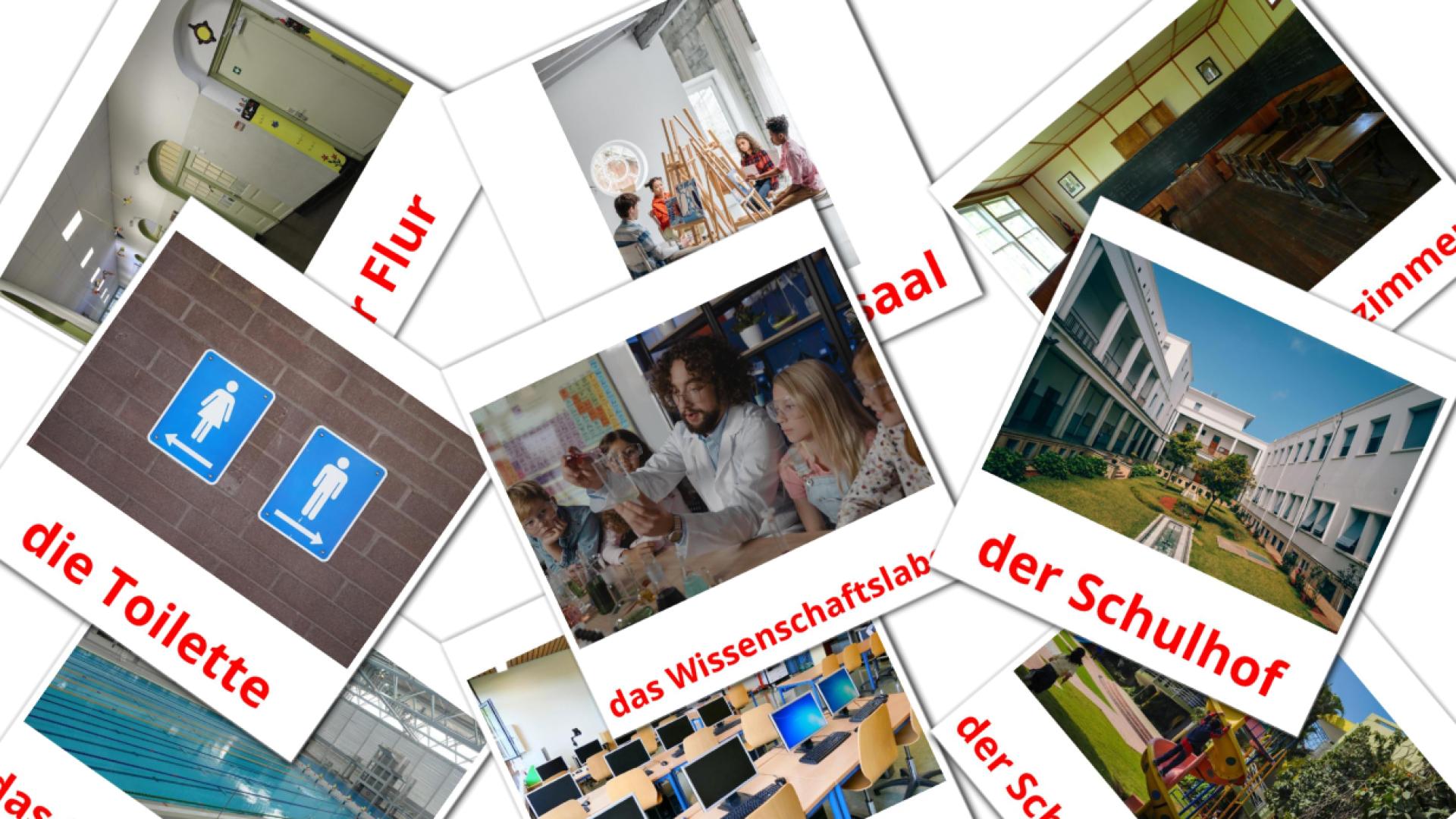 Edificio escolar - tarjetas de vocabulario en alemán