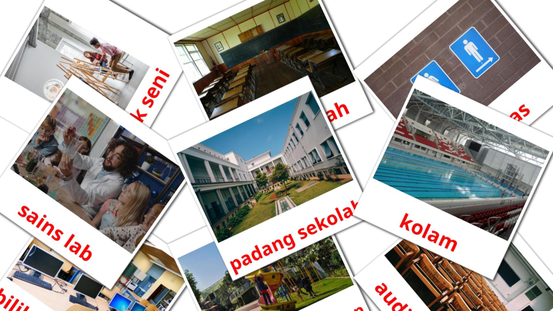 17 Bildkarten für Bangunan Sekolah