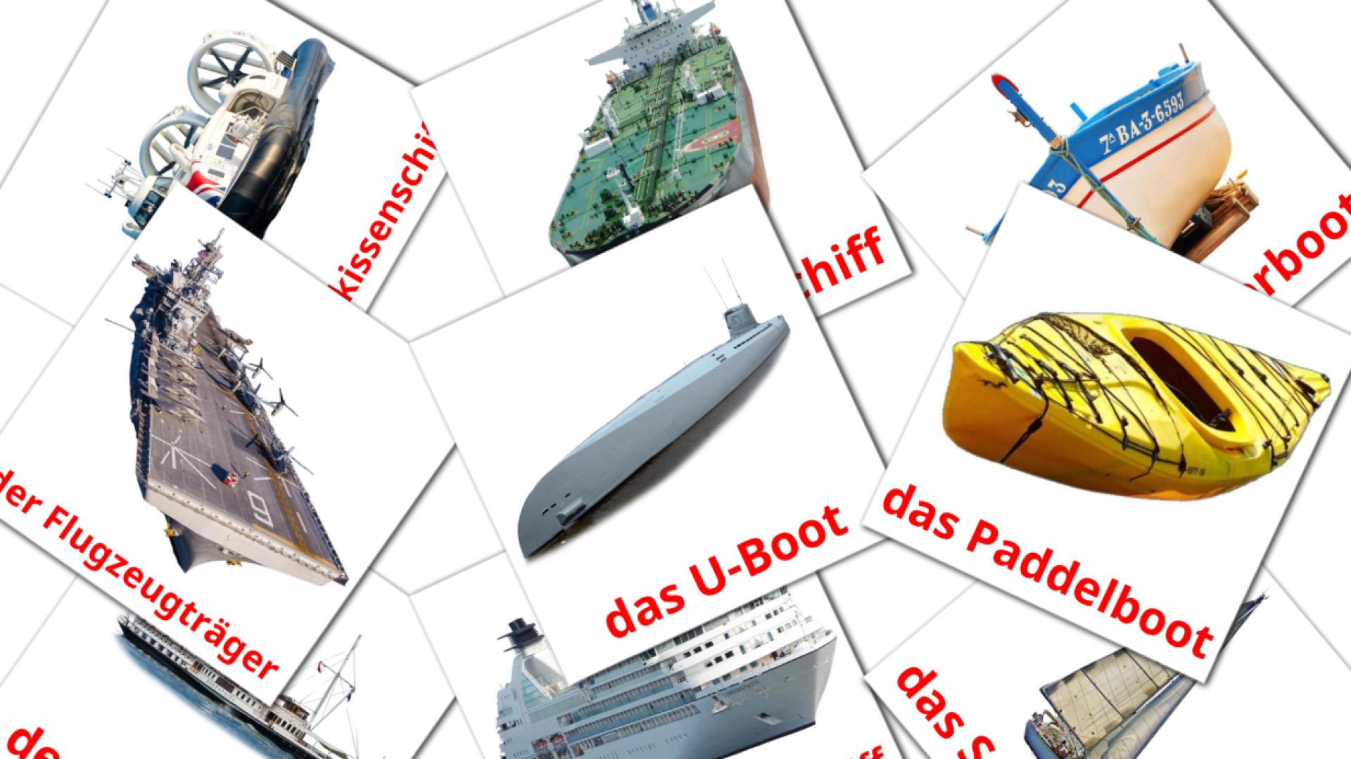 Transporte acuático - tarjetas de vocabulario en alemán